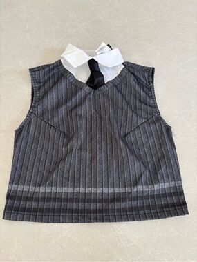 Rubie's Wednesday Addams Nevermore Pinstripe Crop Vest Top Tie Set Size Small